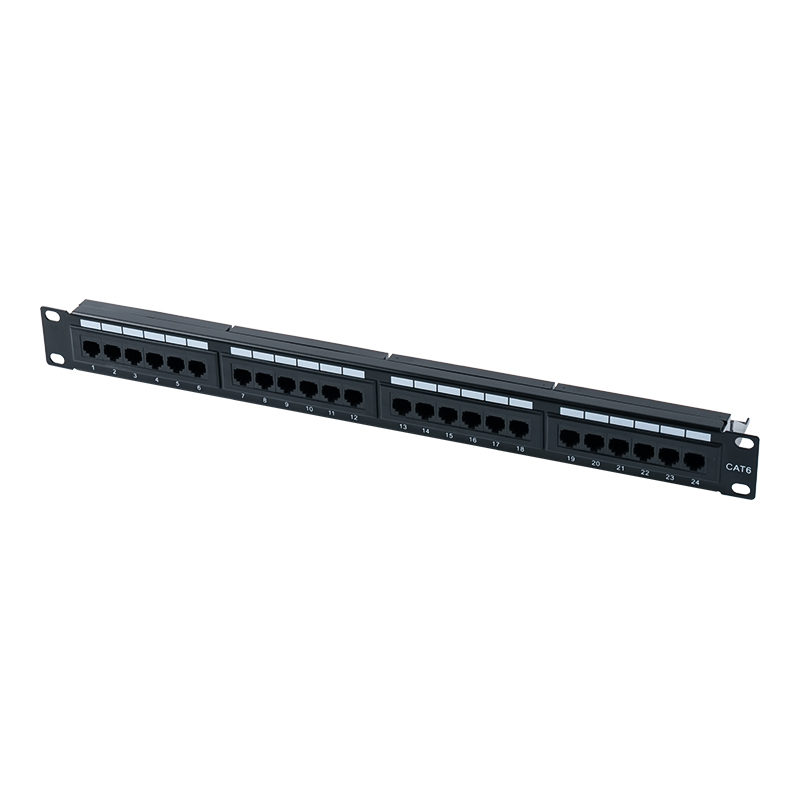 Cat6e 19 インチ 1U シールドなし 24 ポート パッチ パネル (デュアル目的 IDC) SP-3310D24-C6A