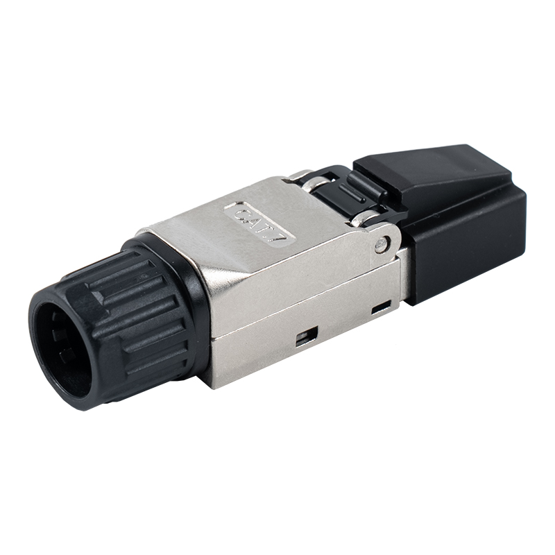 Cat7 シールド ツールレス RJ45 コネクタ (ヘッドにプラスチック キャップ、テールにプラスチック ナット付き) RJ-G50S-2-C7