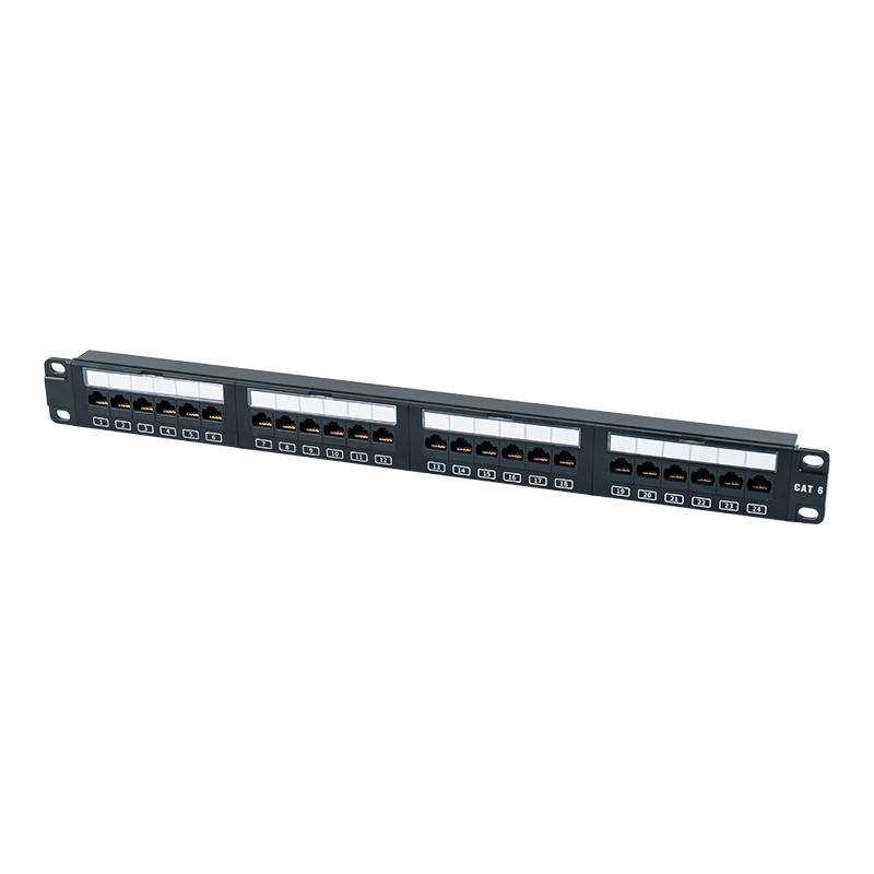 C6 19 インチ 1U シールドなし 24 ポート パッチ パネル (フリップトップ プラスチック ウィンドウ) SP-3411D24-C6